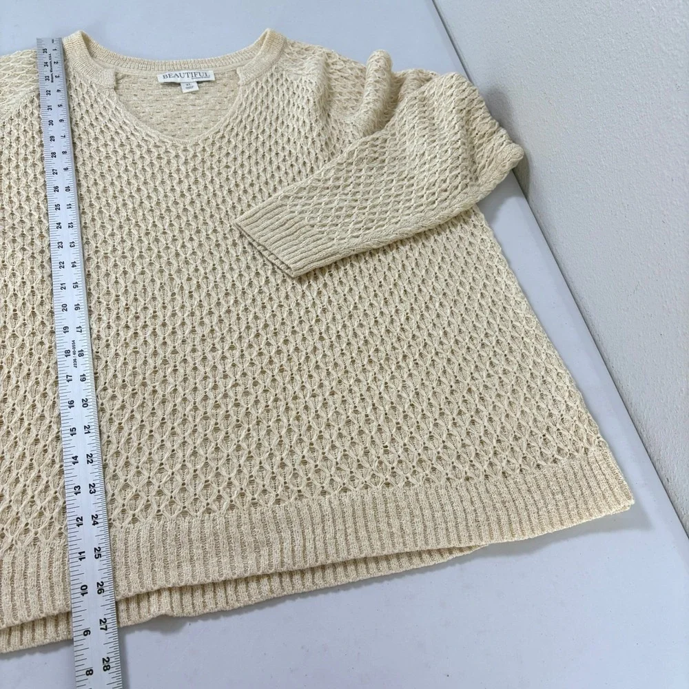 Beautiful by Lawrence Zarian Sweater Womens XL Cream Open Novelty Knit A682073